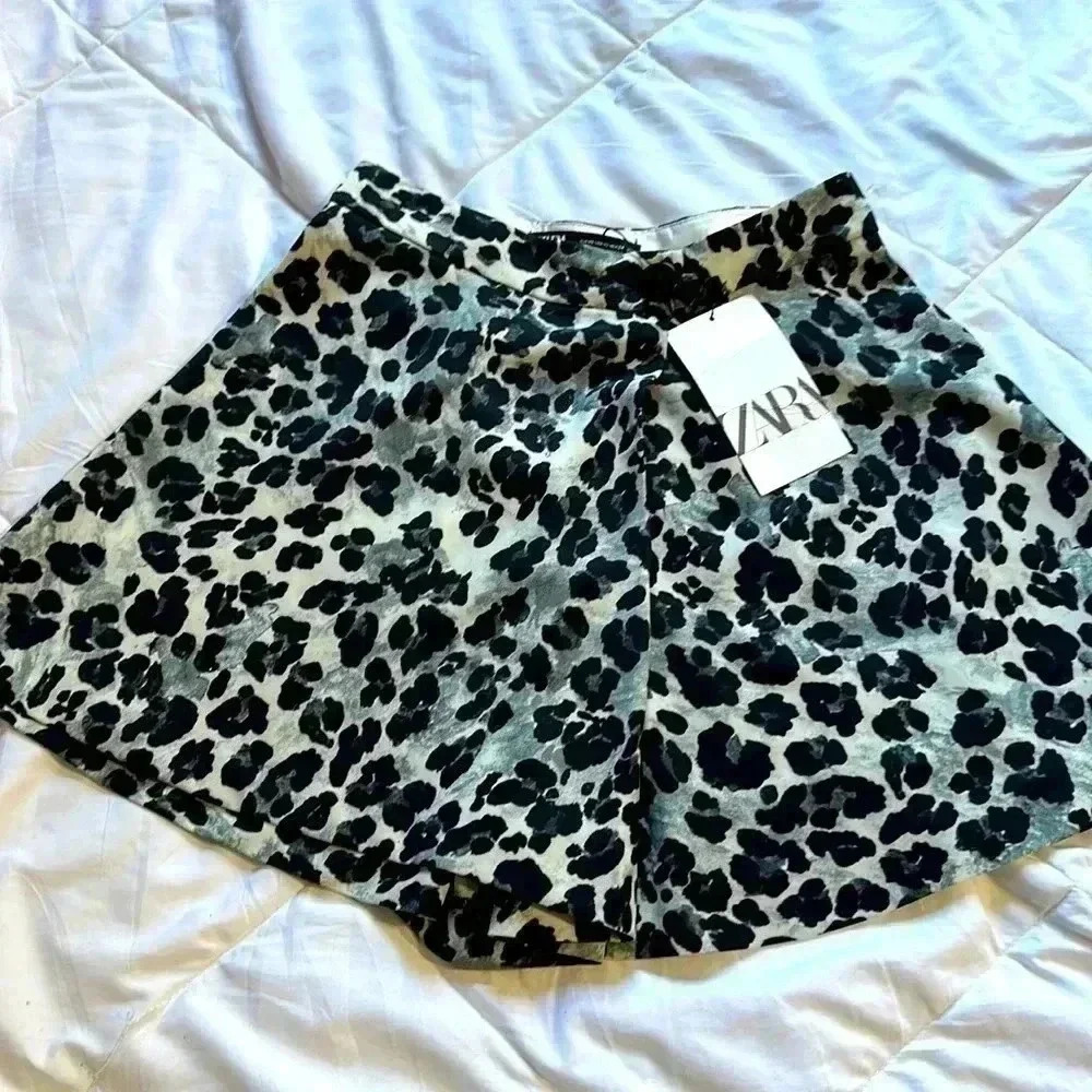 New Zara Women's Leopard Jupe-Shorts Skirt Skort Hi-Waist Animal Print Flowy XS